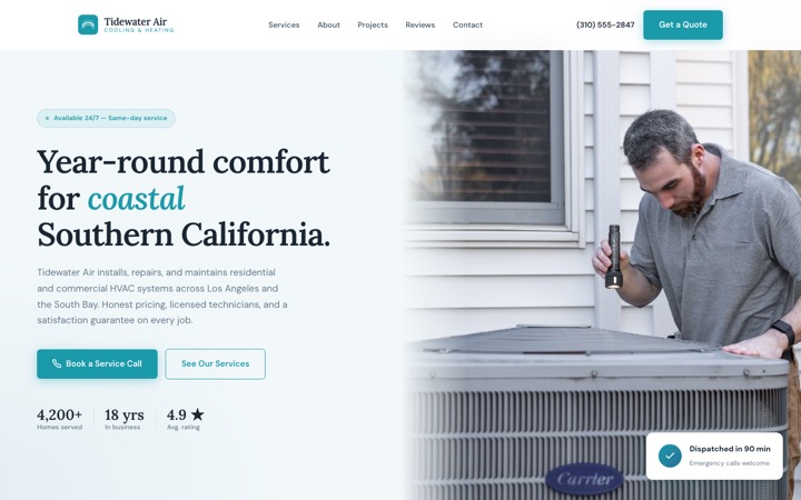 Tidewater Air website screenshot